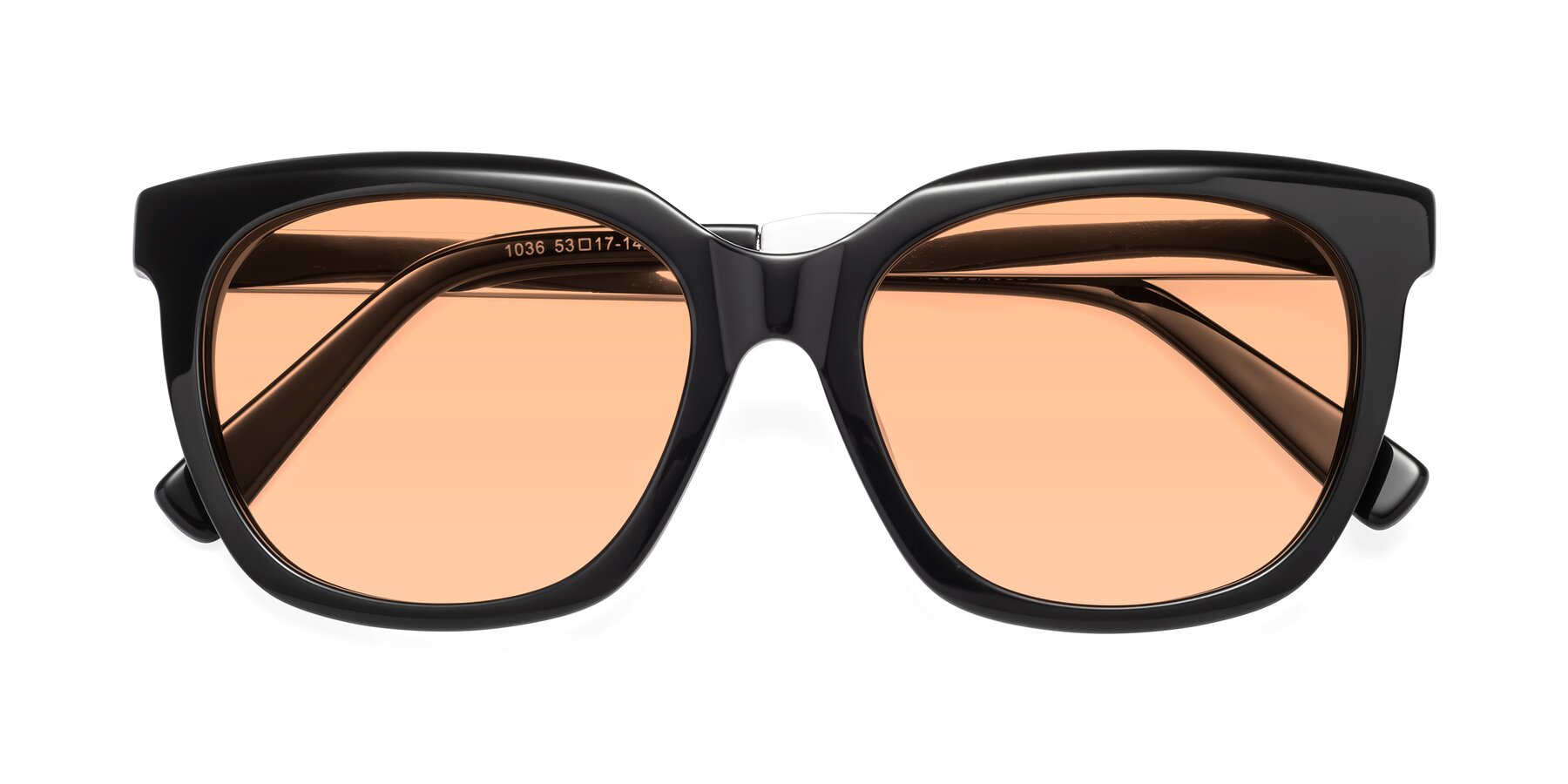 Folded Front of Talent in Black with Light Orange Tinted Lenses