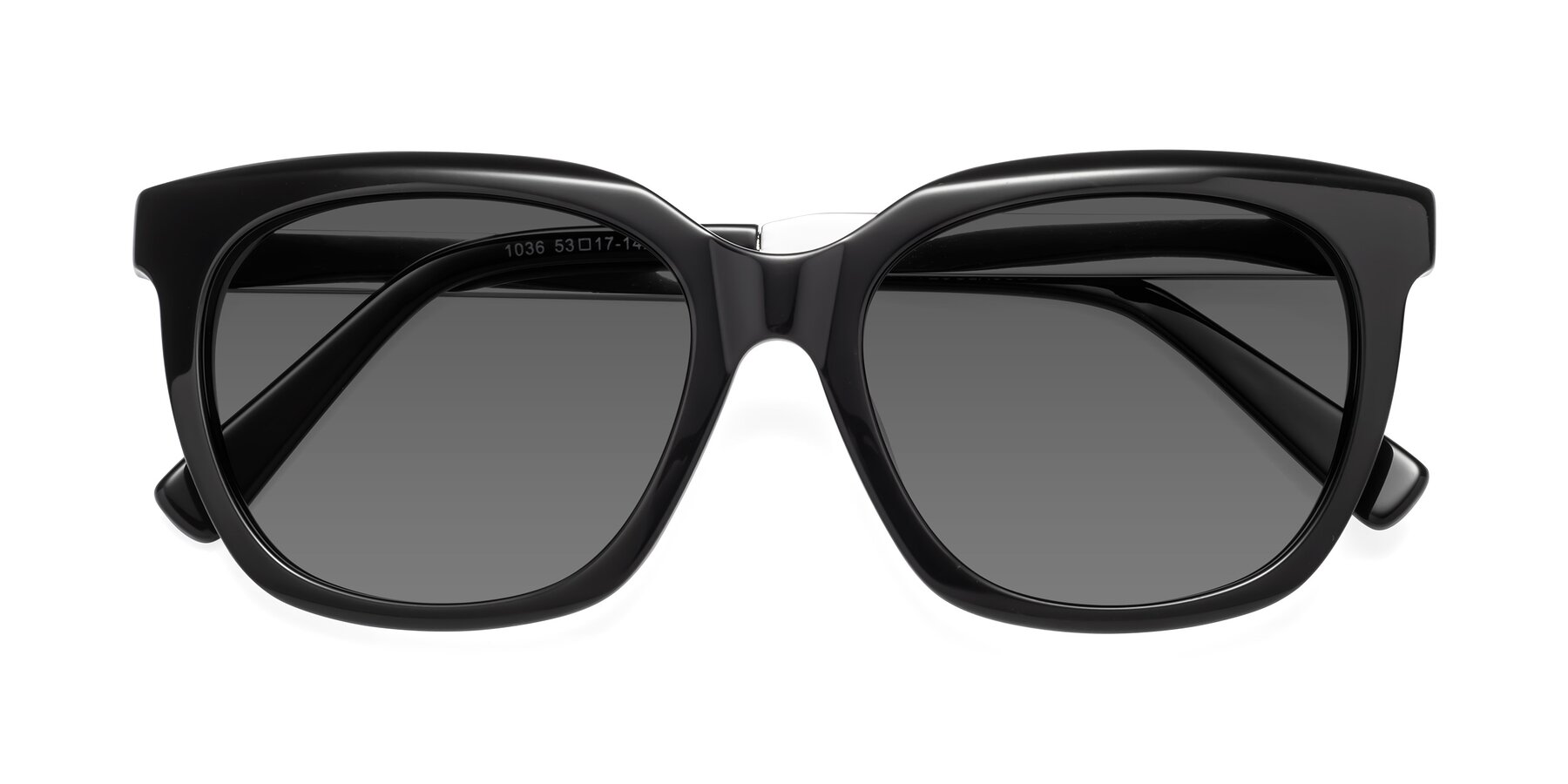 Folded Front of Talent in Black with Medium Gray Tinted Lenses