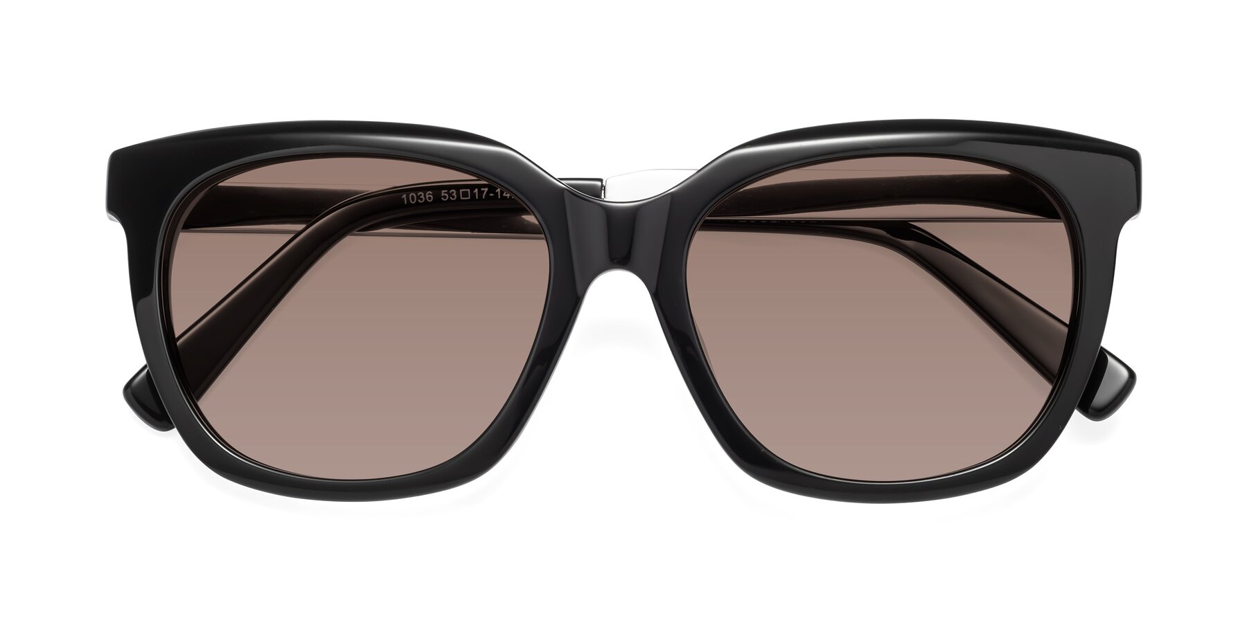 Folded Front of Talent in Black with Medium Brown Tinted Lenses