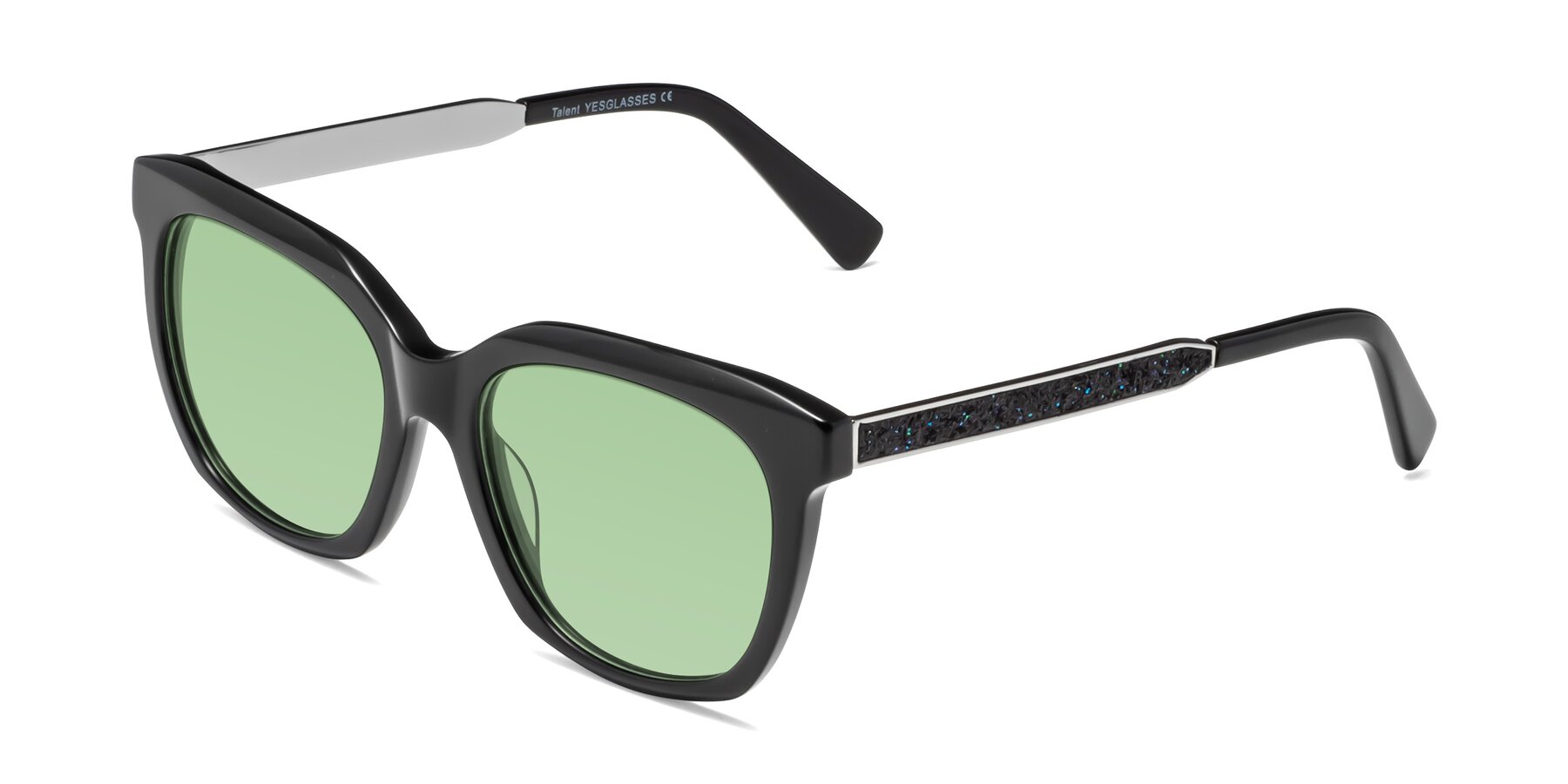 Angle of Talent in Black with Medium Green Tinted Lenses