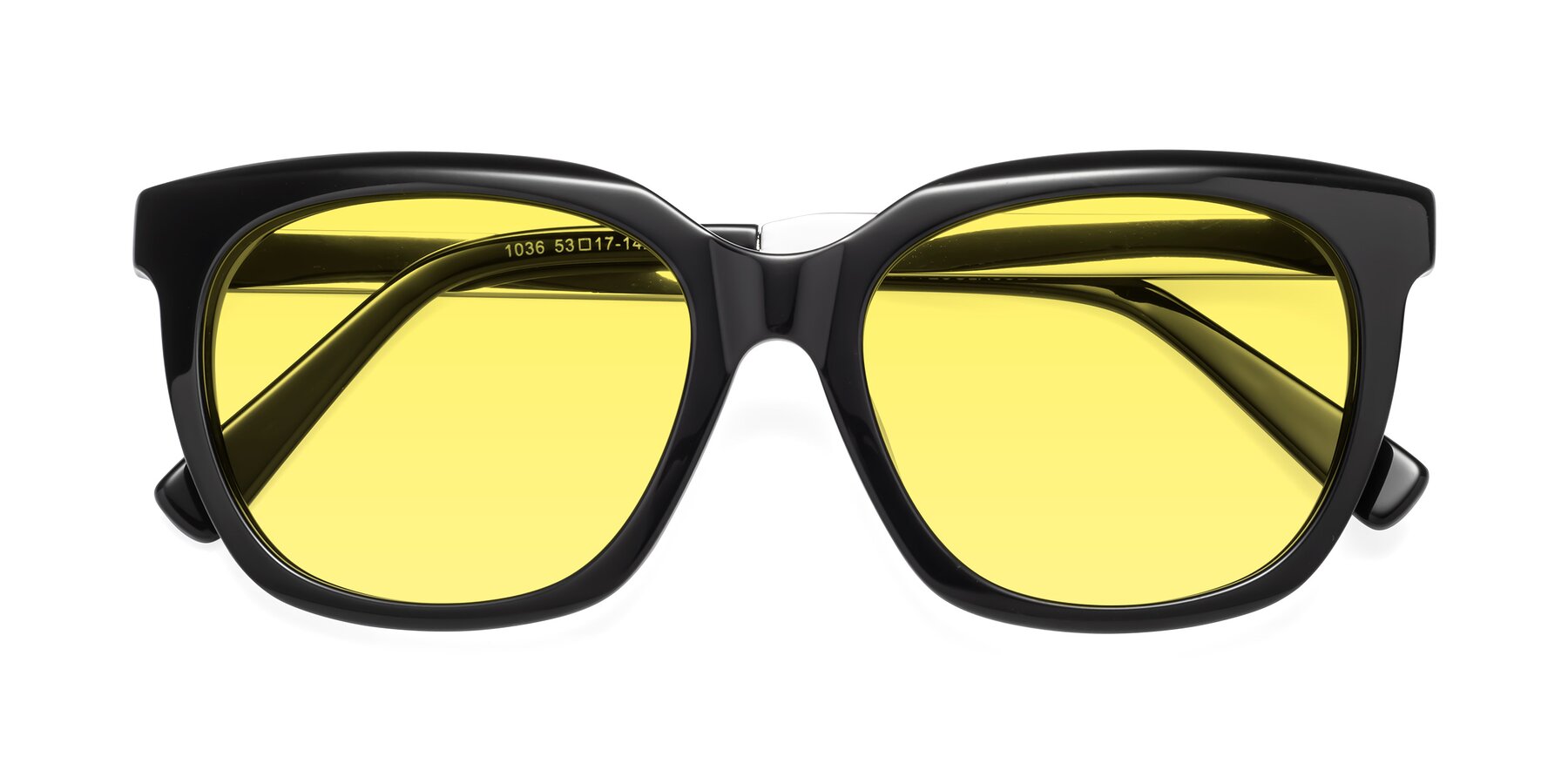 Folded Front of Talent in Black with Medium Yellow Tinted Lenses