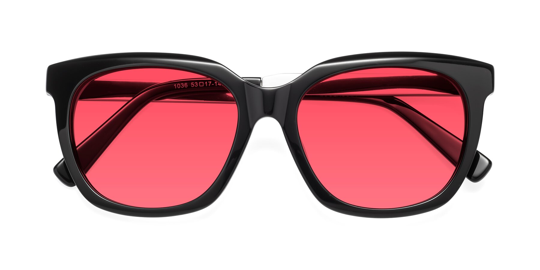 Folded Front of Talent in Black with Red Tinted Lenses