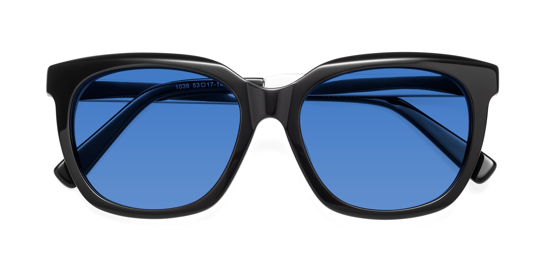 Folded Front of Talent in Black with Blue Tinted Lenses