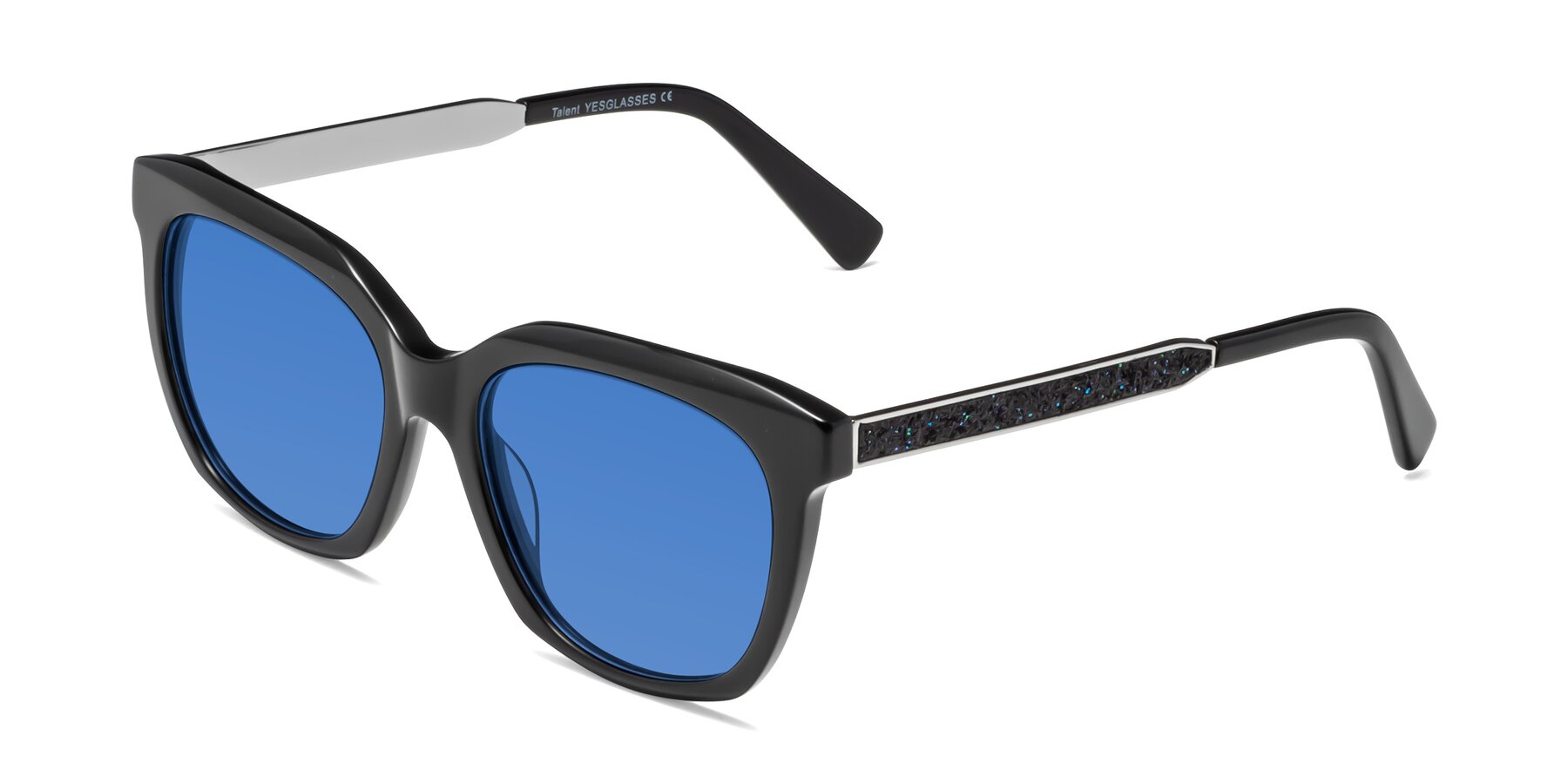 Angle of Talent in Black with Blue Tinted Lenses