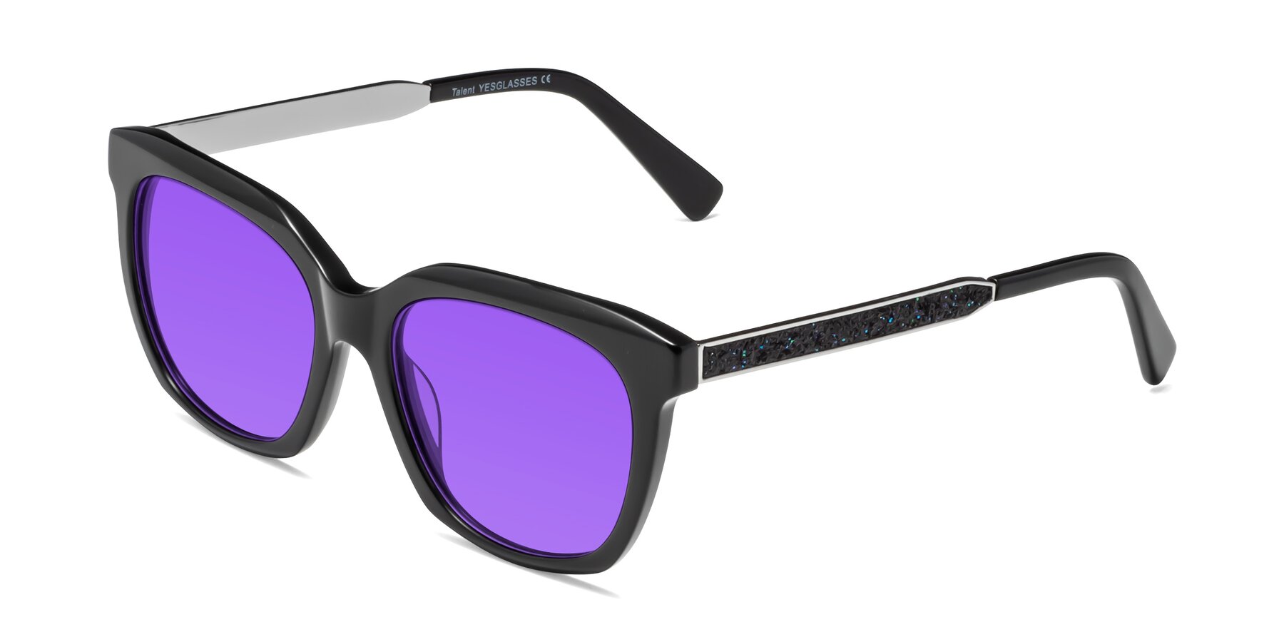 Angle of Talent in Black with Purple Tinted Lenses
