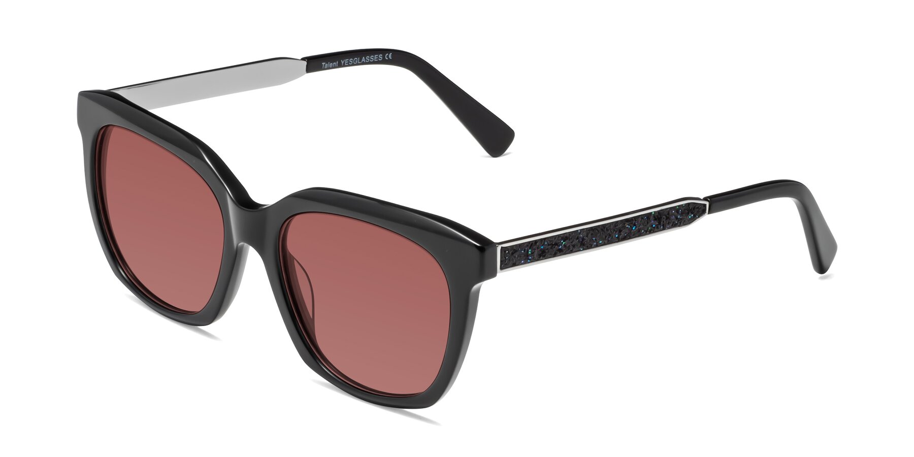 Angle of Talent in Black with Garnet Tinted Lenses