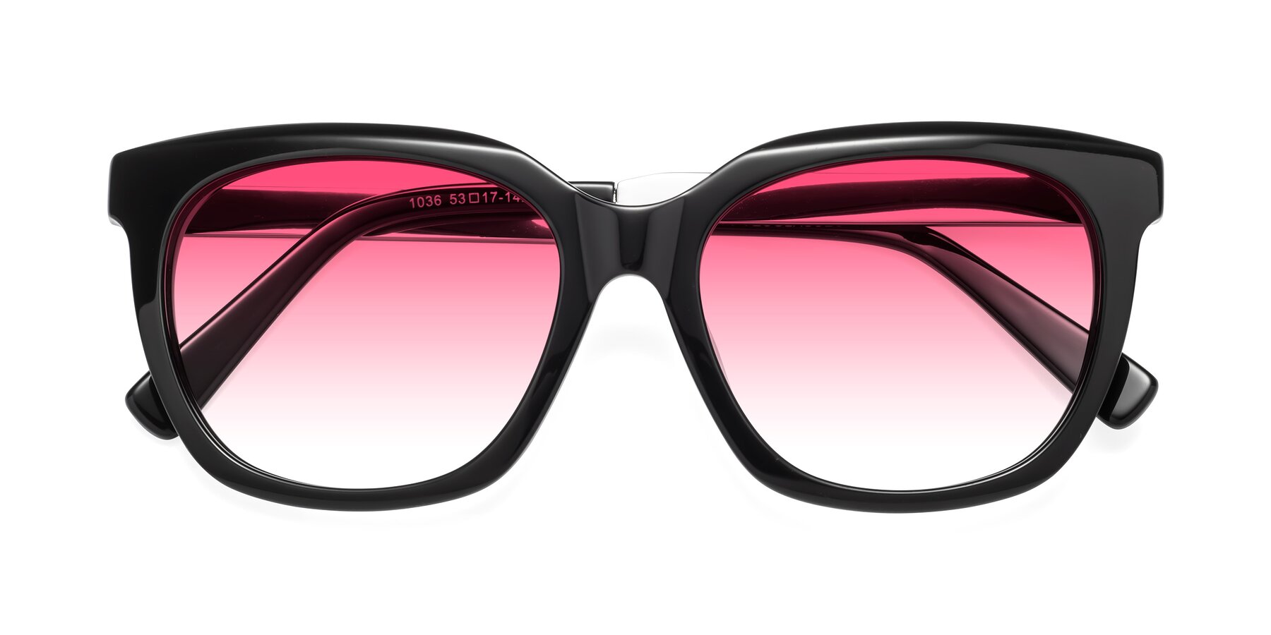 Folded Front of Talent in Black with Pink Gradient Lenses