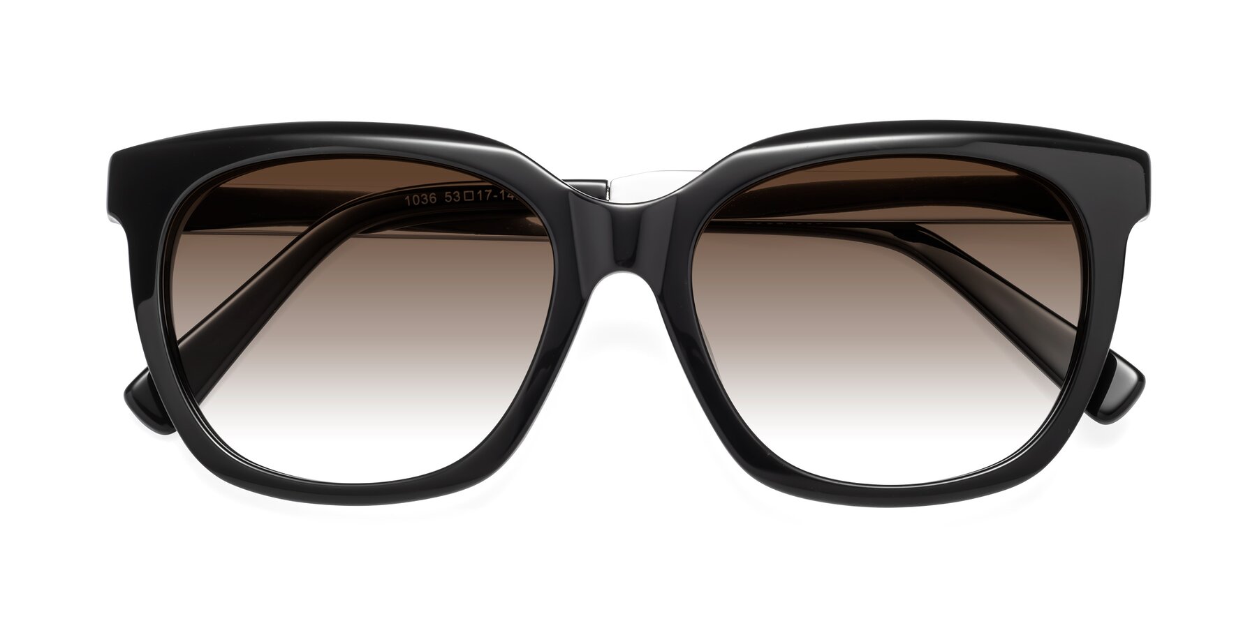 Folded Front of Talent in Black with Brown Gradient Lenses