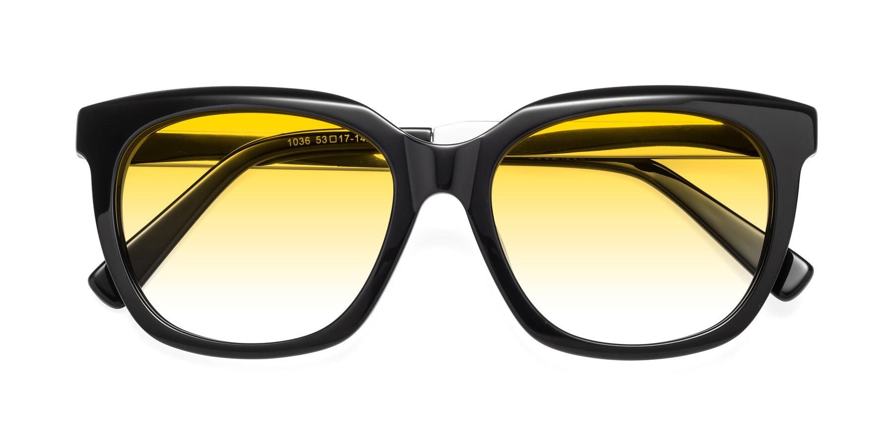 Folded Front of Talent in Black with Yellow Gradient Lenses