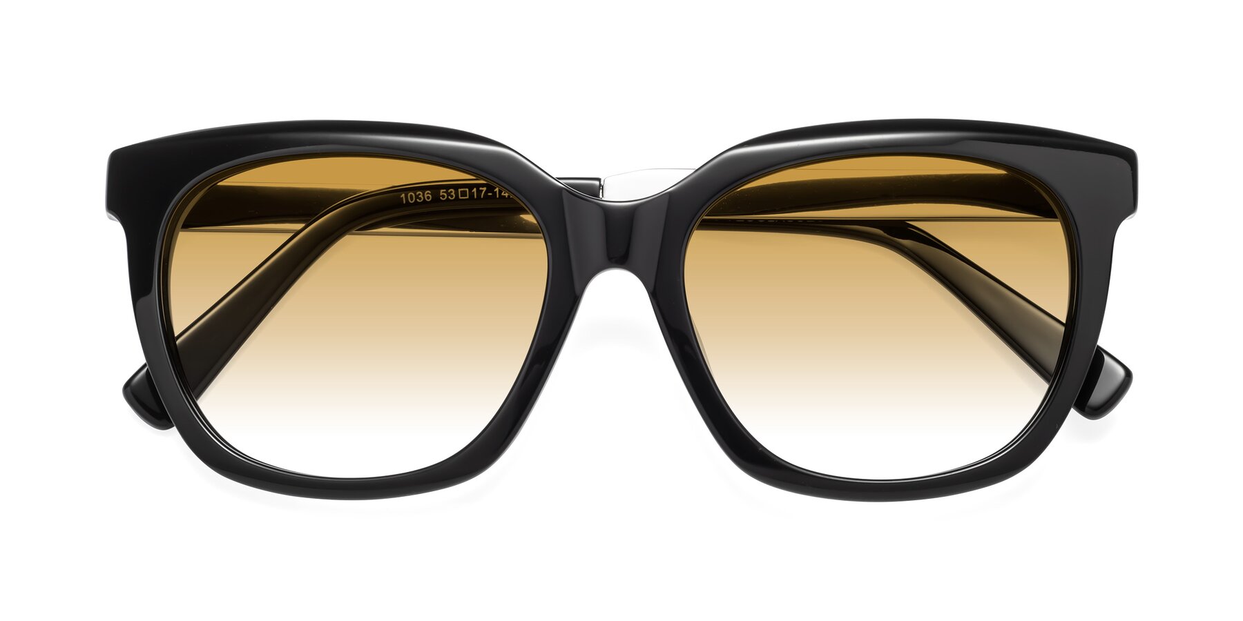 Folded Front of Talent in Black with Champagne Gradient Lenses
