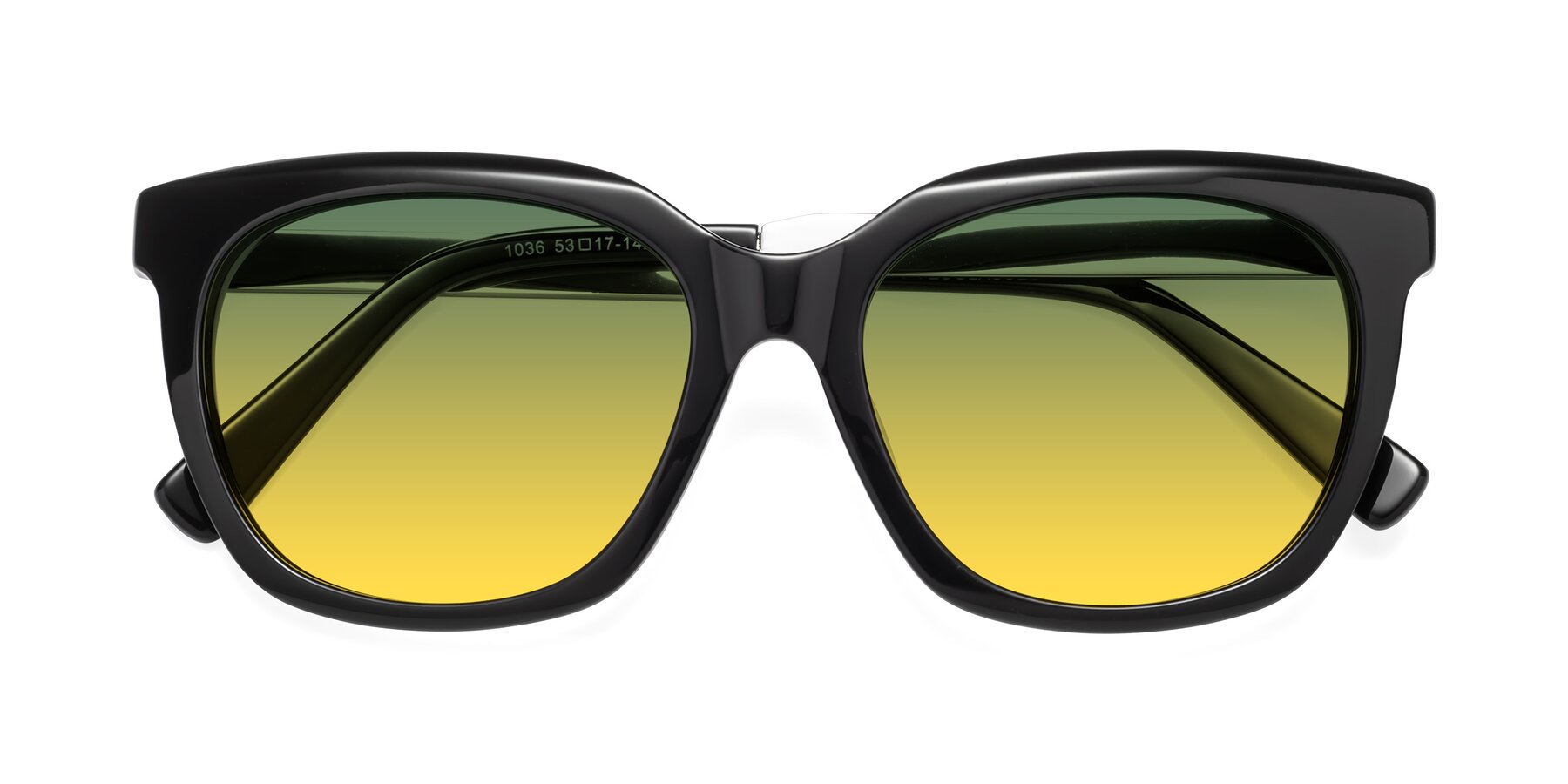 Folded Front of Talent in Black with Green / Yellow Gradient Lenses