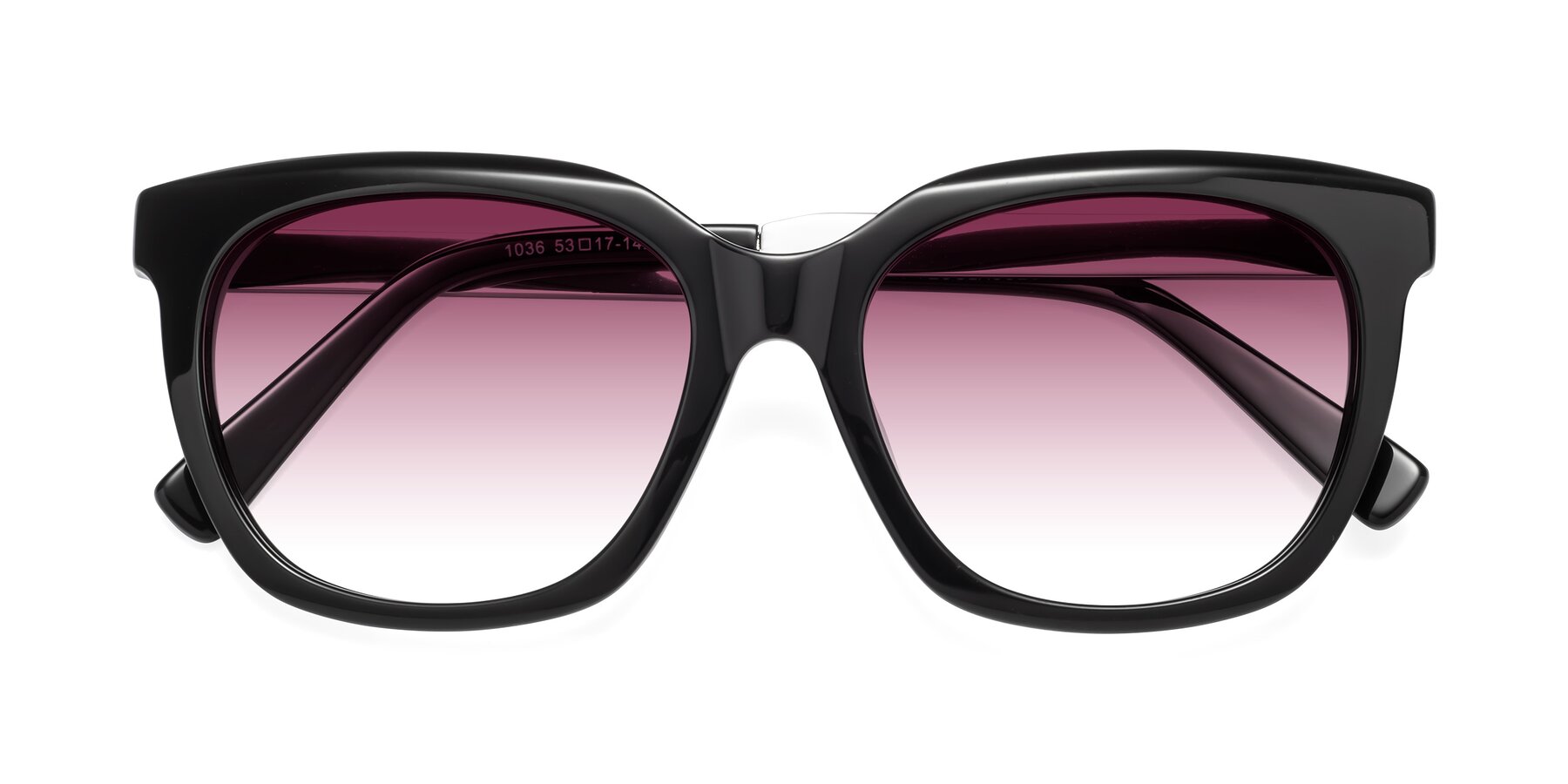 Folded Front of Talent in Black with Wine Gradient Lenses