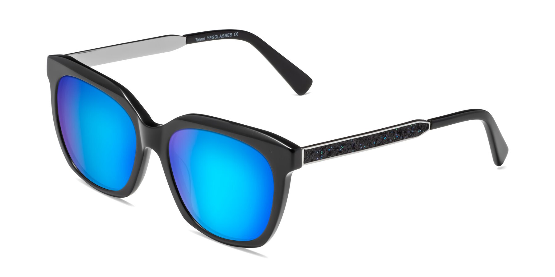Angle of Talent in Black with Blue Mirrored Lenses