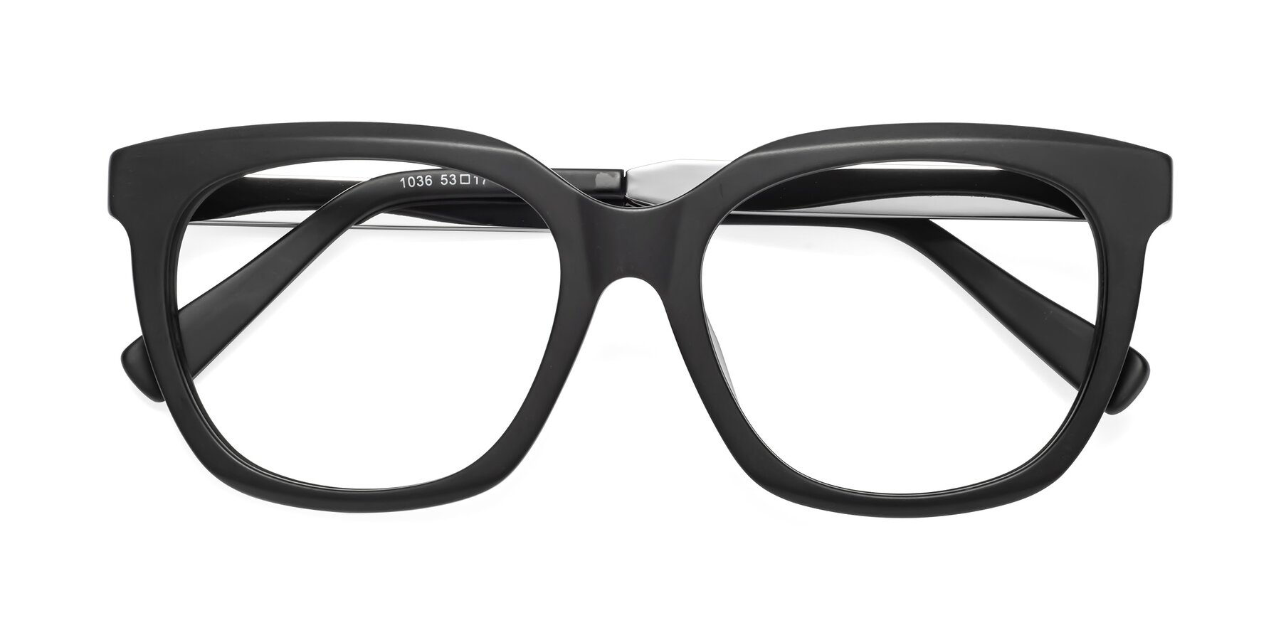 Folded Front of Talent in Matte Black with Clear Eyeglass Lenses