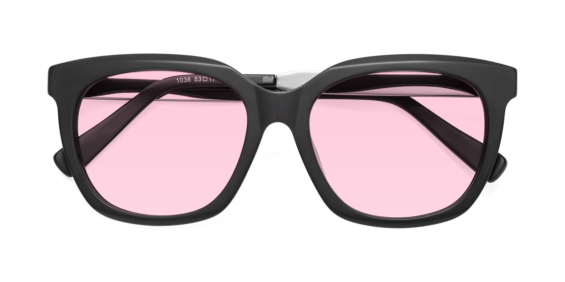 Folded Front of Talent in Matte Black with Light Pink Tinted Lenses