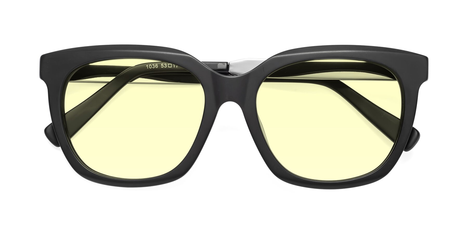 Folded Front of Talent in Matte Black with Light Yellow Tinted Lenses