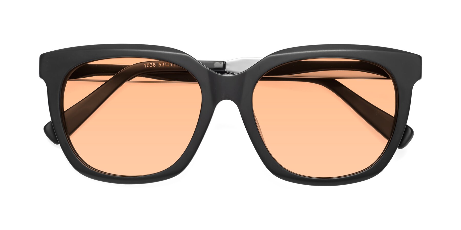 Folded Front of Talent in Matte Black with Light Orange Tinted Lenses