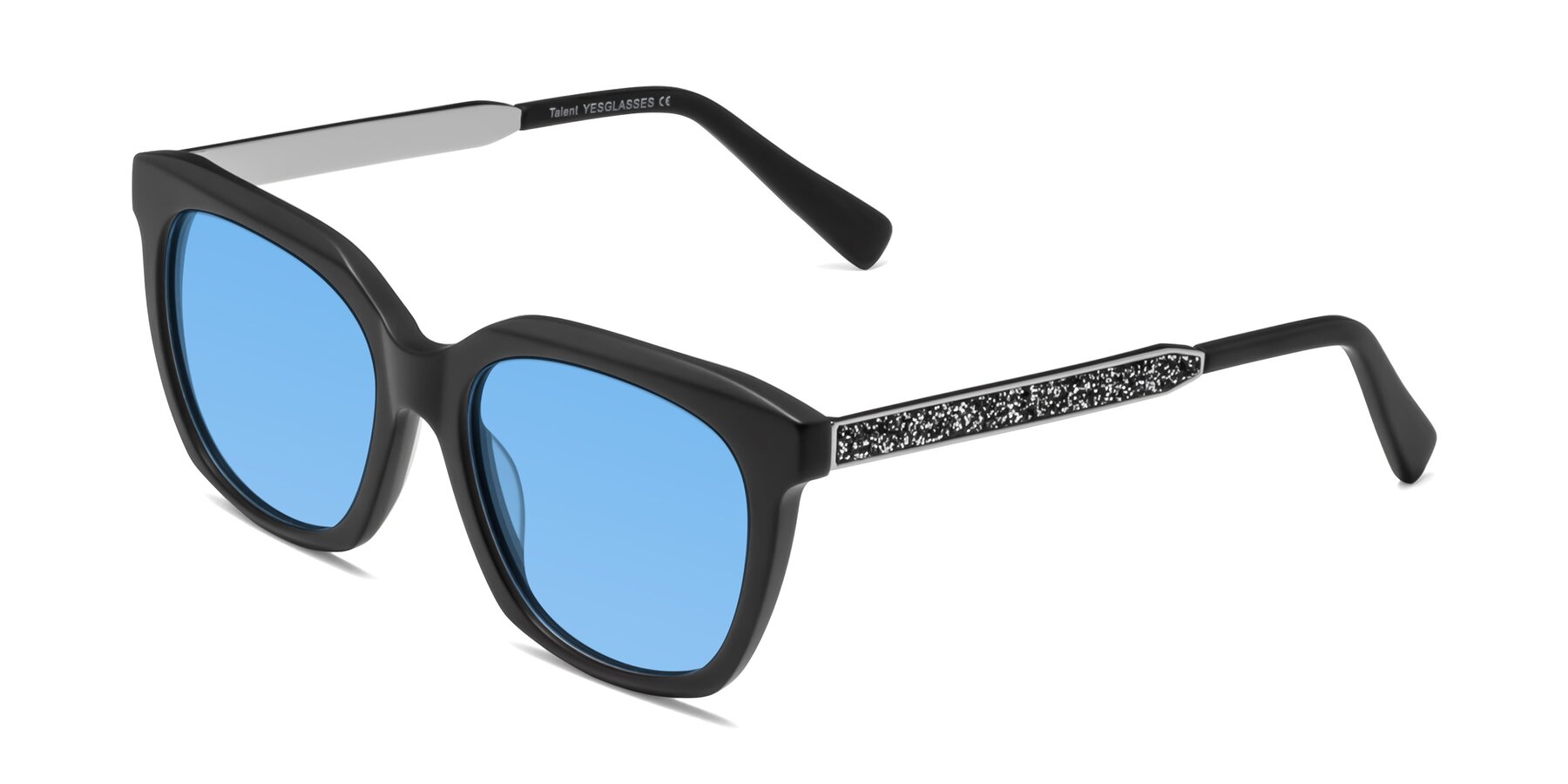 Angle of Talent in Matte Black with Medium Blue Tinted Lenses