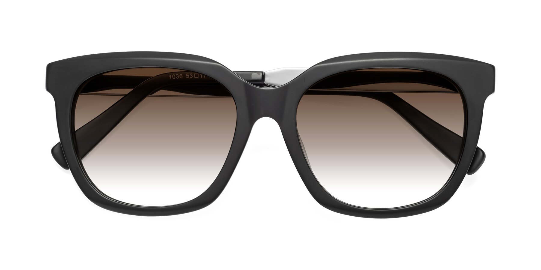 Folded Front of Talent in Matte Black with Brown Gradient Lenses