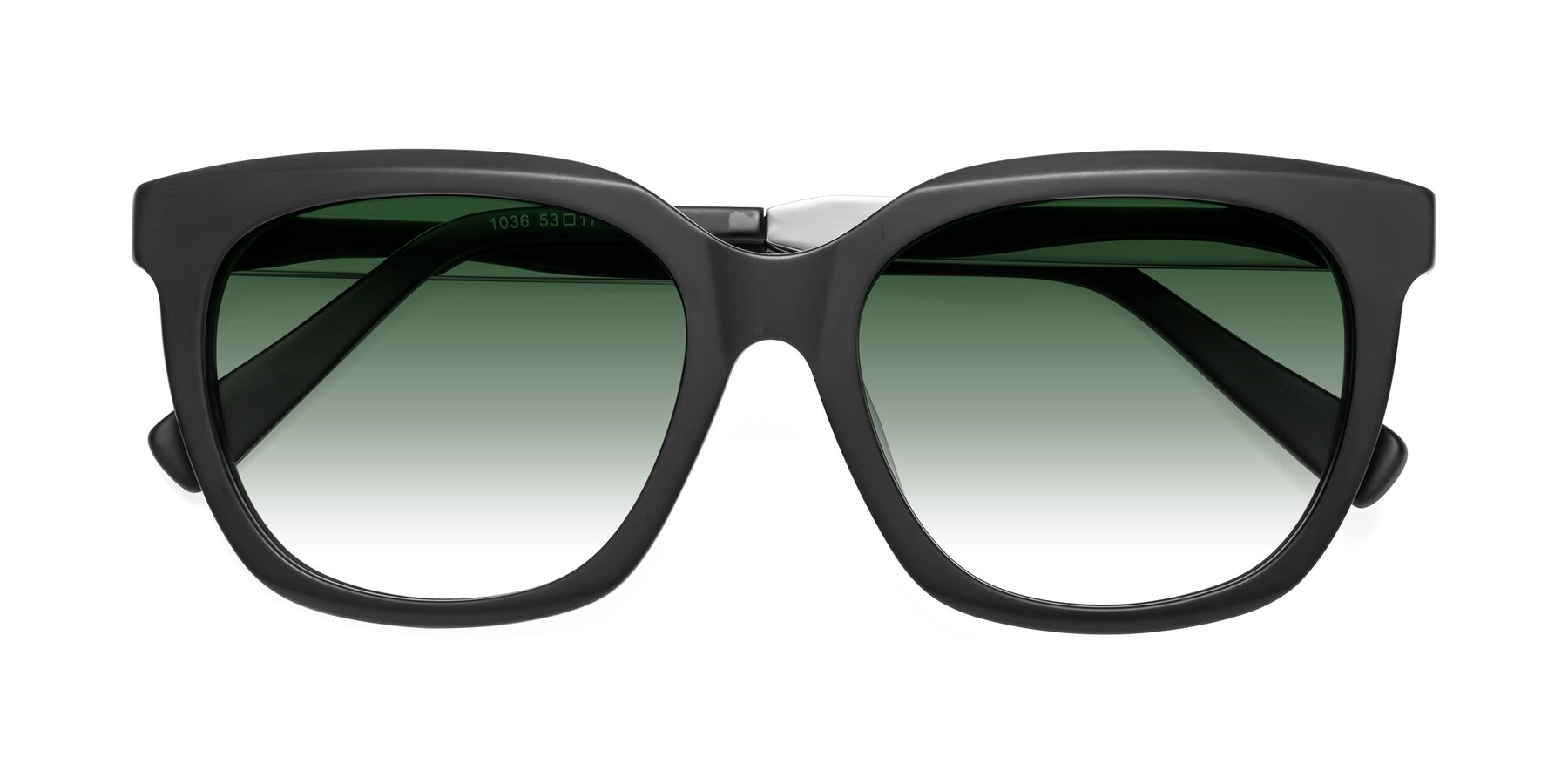 Folded Front of Talent in Matte Black with Green Gradient Lenses