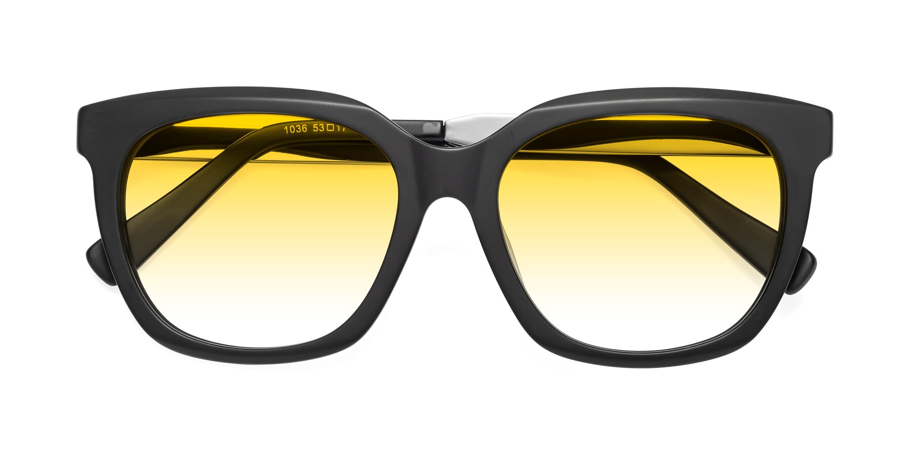 Folded Front of Talent in Matte Black with Yellow Gradient Lenses