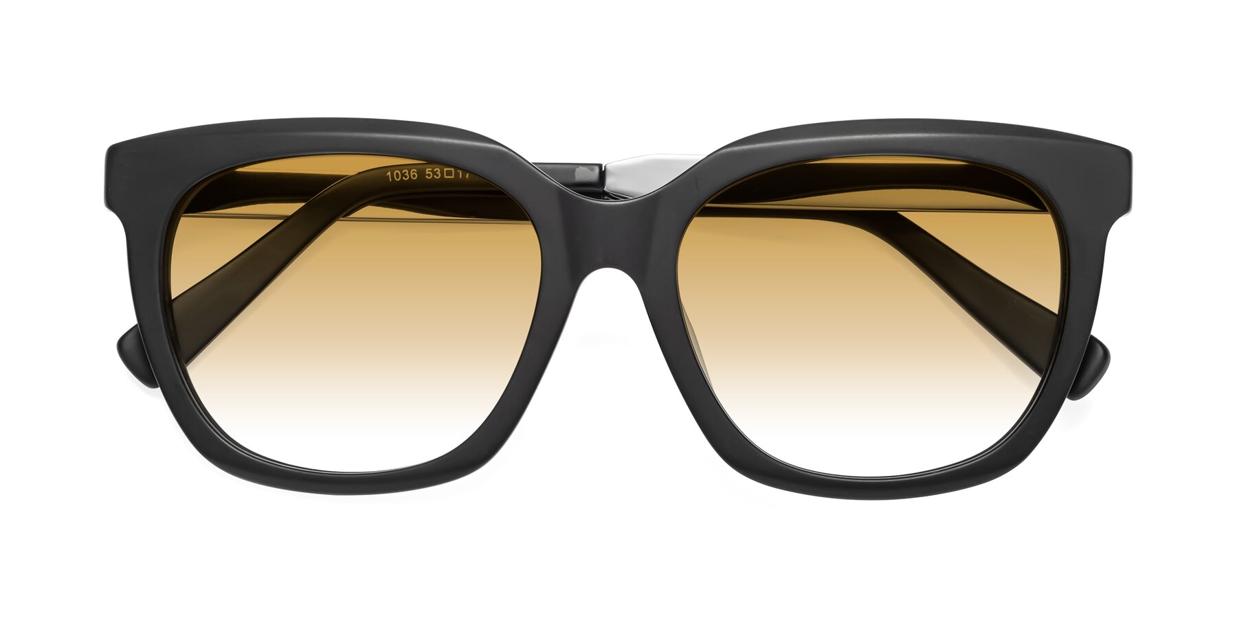 Folded Front of Talent in Matte Black with Champagne Gradient Lenses
