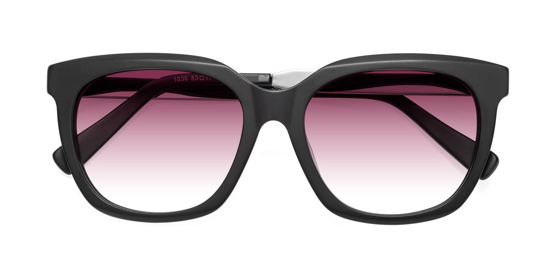 Folded Front of Talent in Matte Black with Wine Gradient Lenses