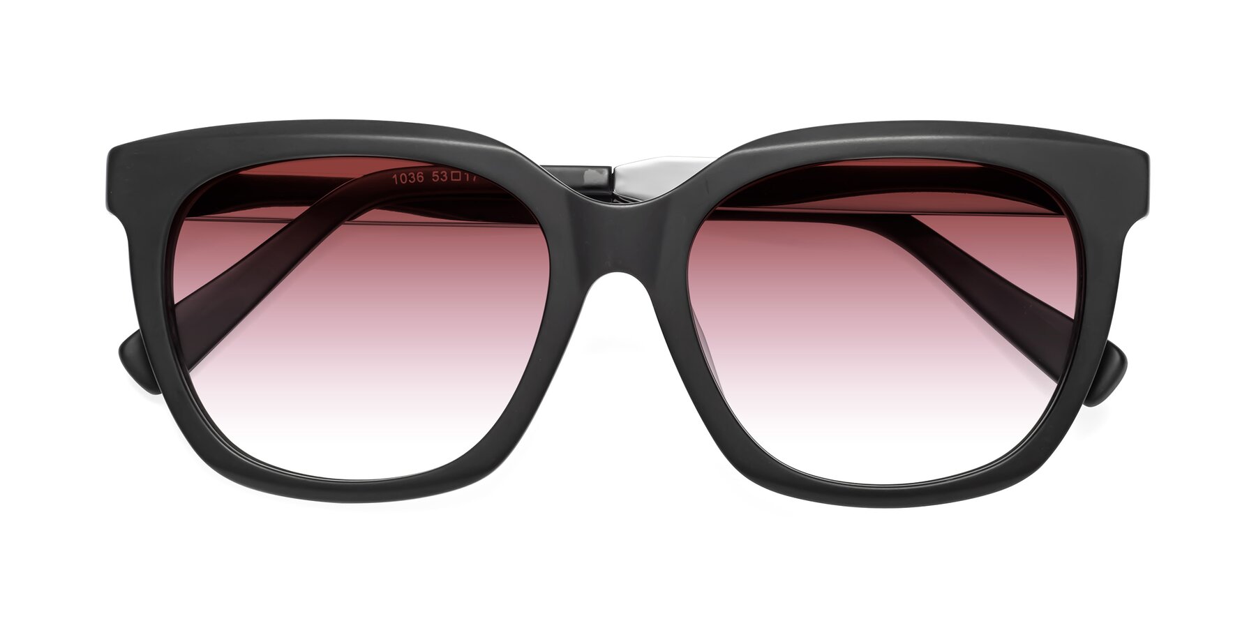 Folded Front of Talent in Matte Black with Garnet Gradient Lenses