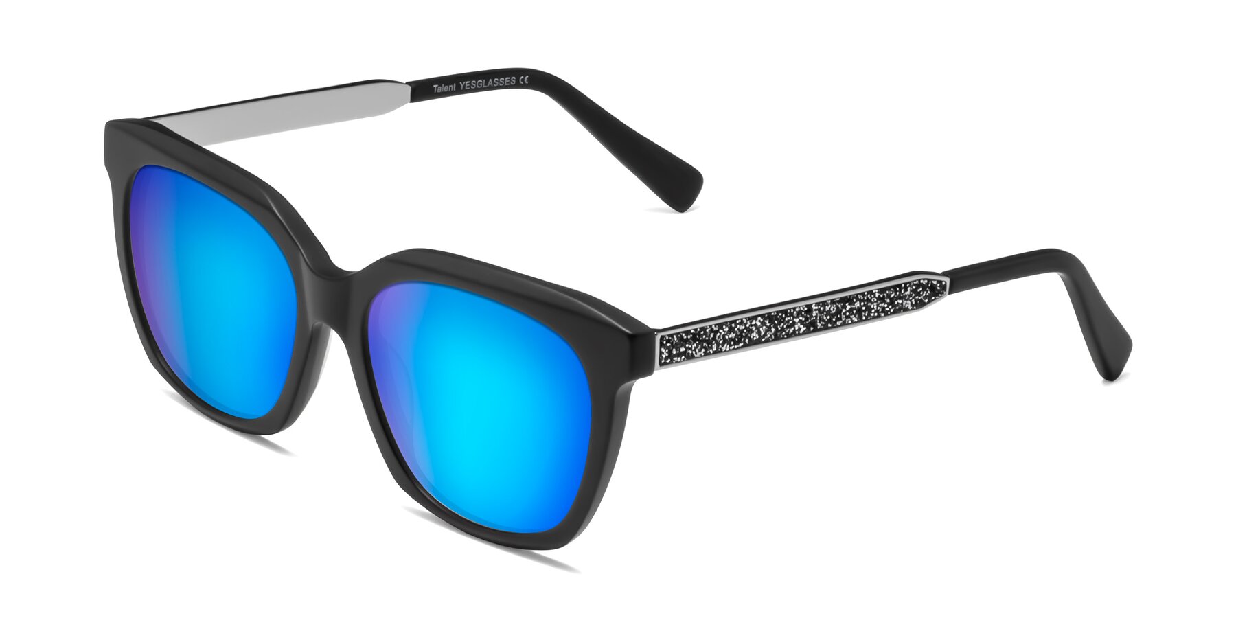 Angle of Talent in Matte Black with Blue Mirrored Lenses