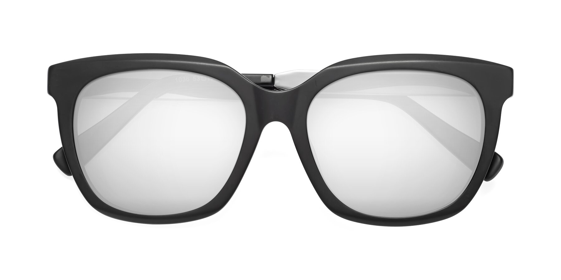 Folded Front of Talent in Matte Black with Silver Mirrored Lenses