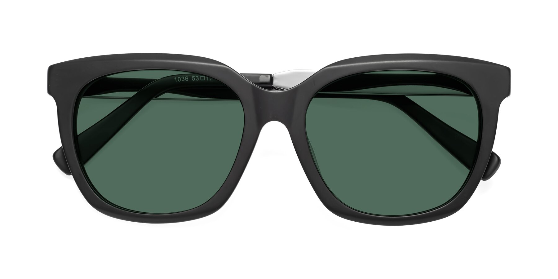 Folded Front of Talent in Matte Black with Green Polarized Lenses