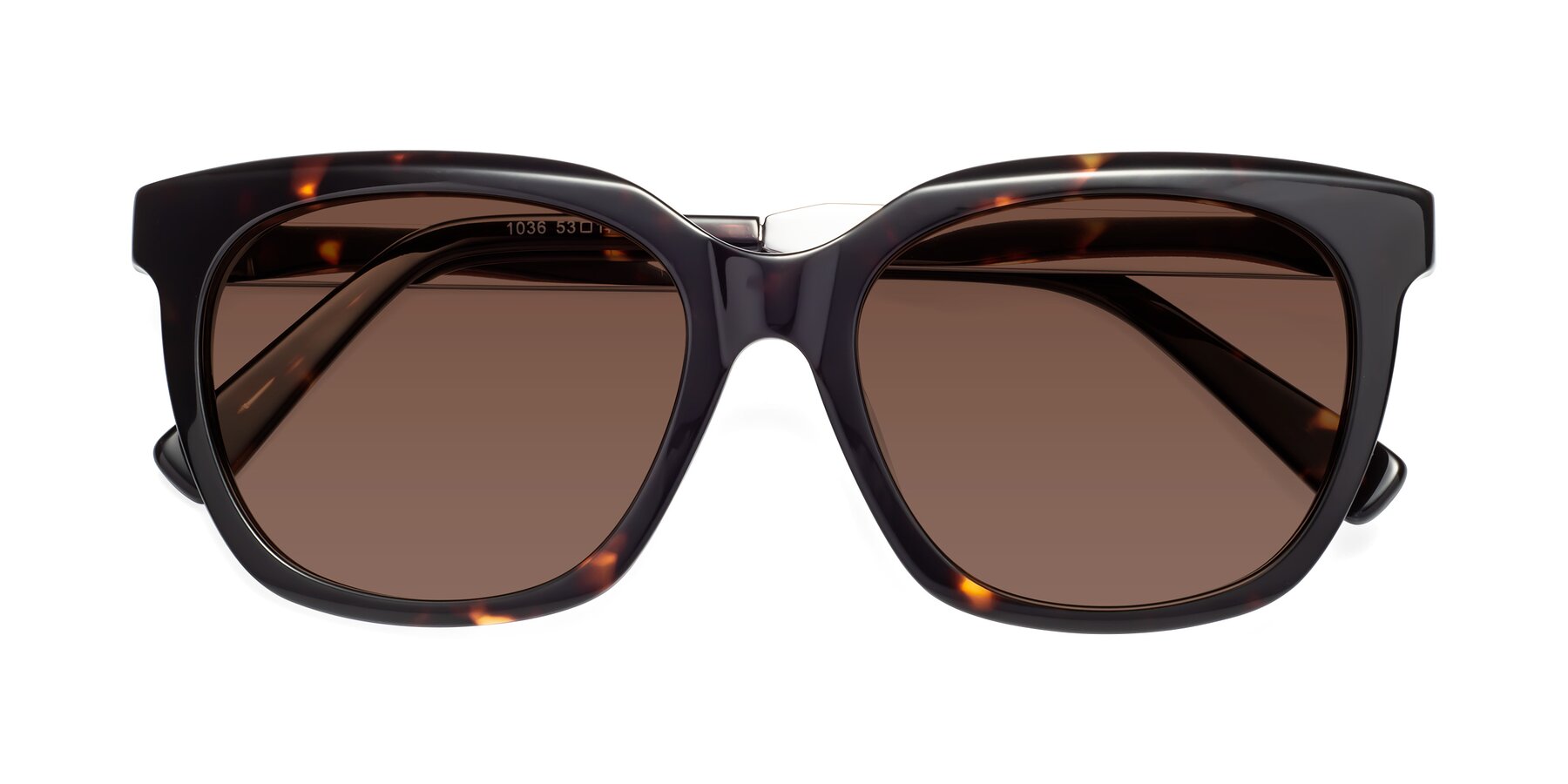 Folded Front of Talent in Tortoise with Brown Tinted Lenses