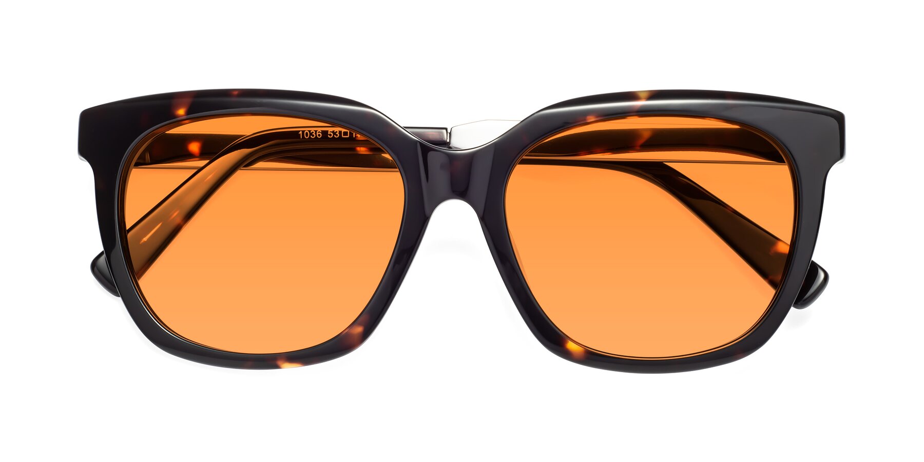 Folded Front of Talent in Tortoise with Orange Tinted Lenses