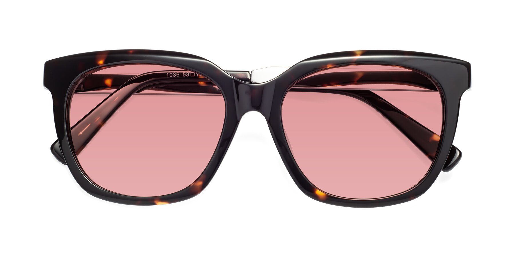 Folded Front of Talent in Tortoise with Medium Garnet Tinted Lenses