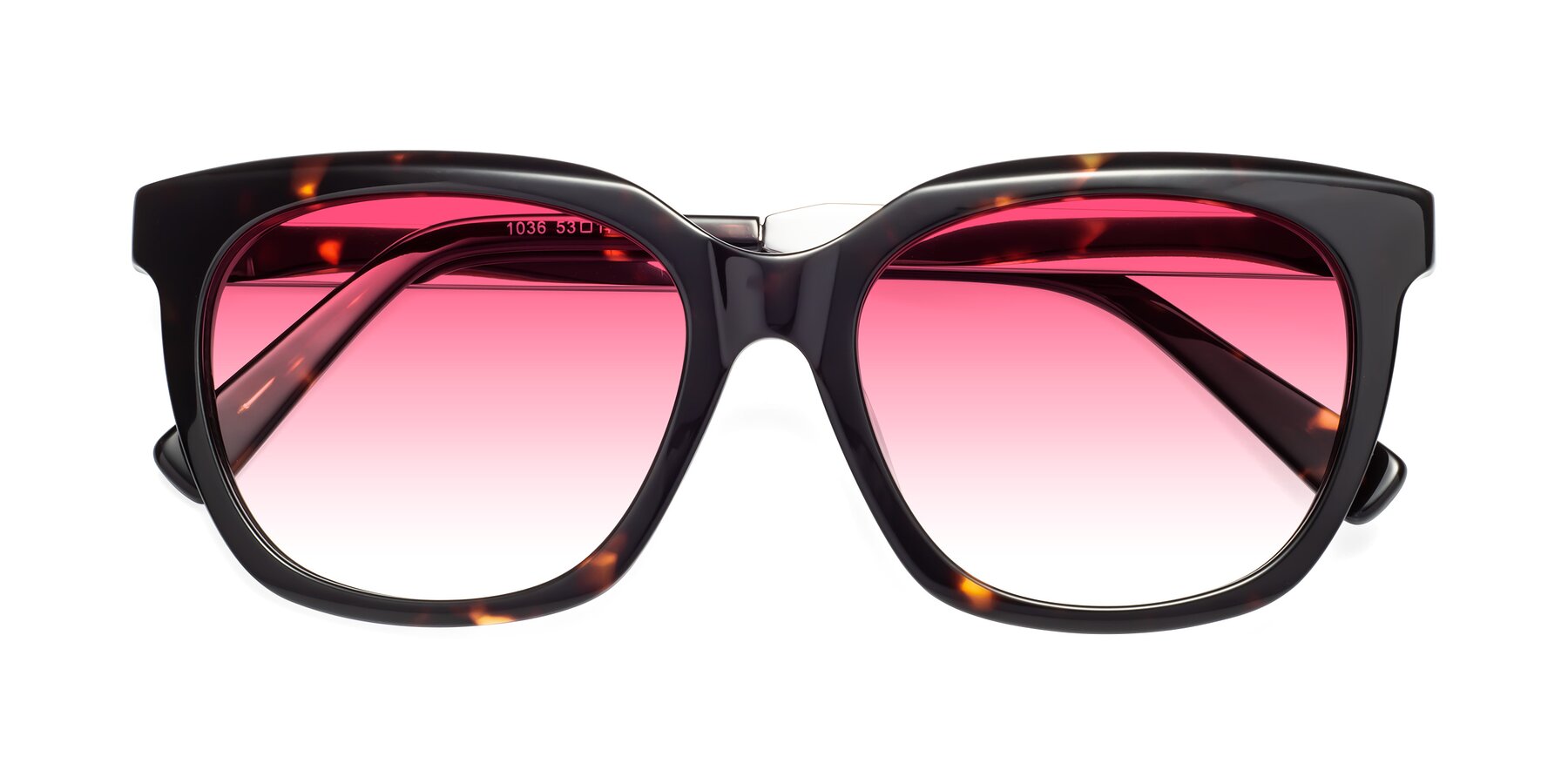 Folded Front of Talent in Tortoise with Pink Gradient Lenses