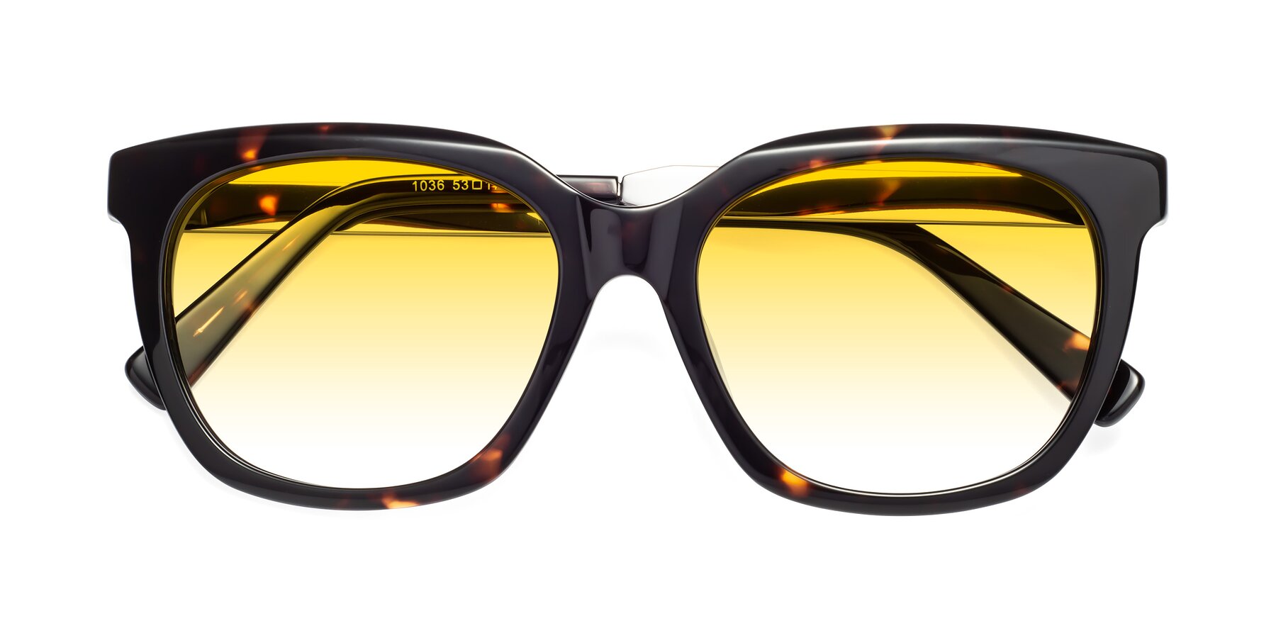 Folded Front of Talent in Tortoise with Yellow Gradient Lenses