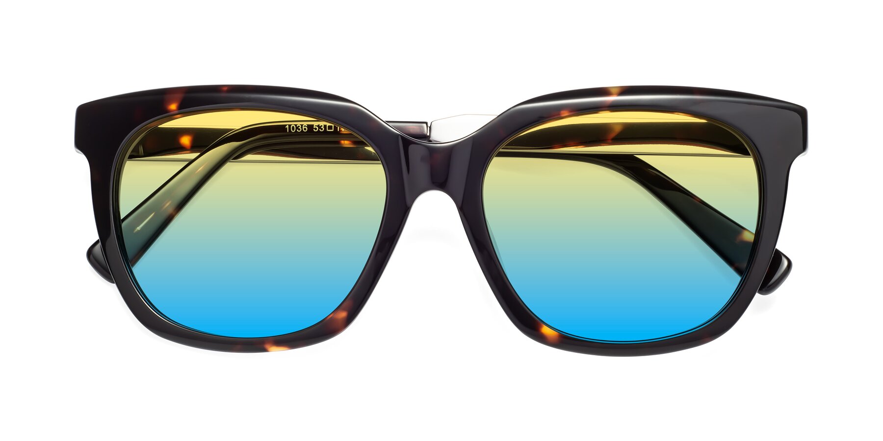 Folded Front of Talent in Tortoise with Yellow / Blue Gradient Lenses
