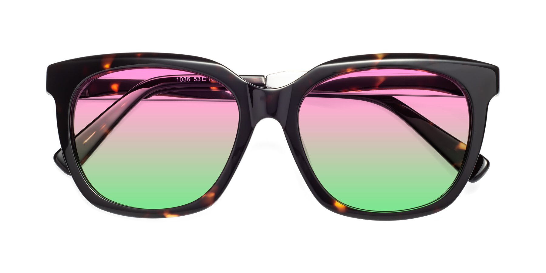 Folded Front of Talent in Tortoise with Pink / Green Gradient Lenses