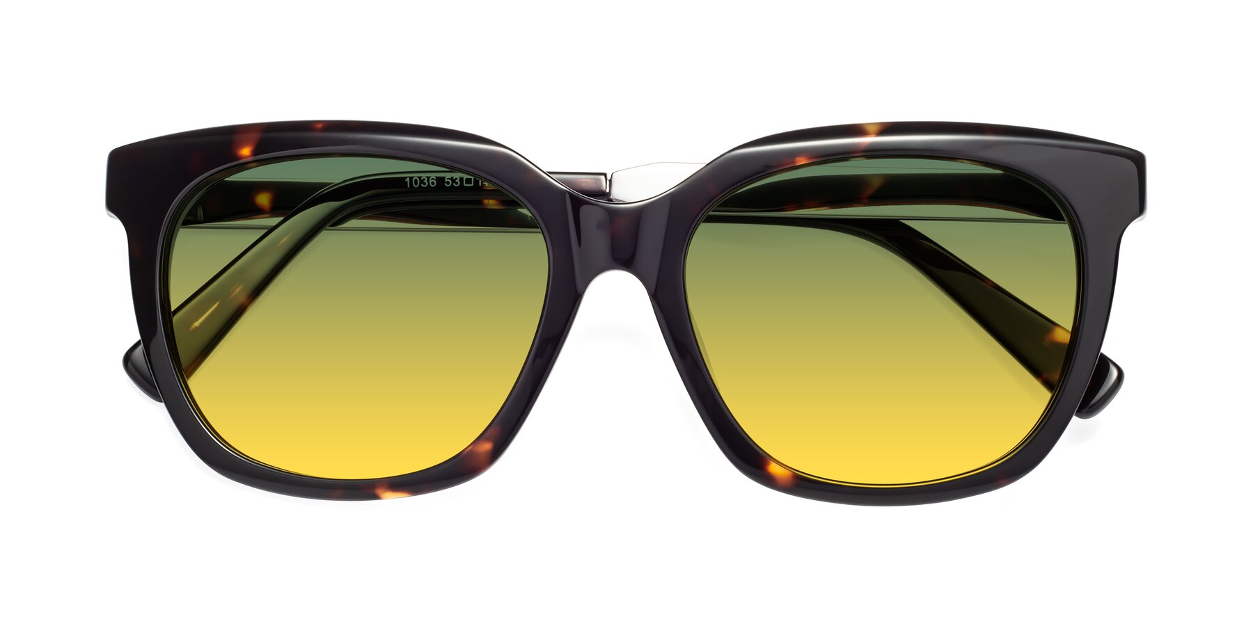 Folded Front of Talent in Tortoise with Green / Yellow Gradient Lenses