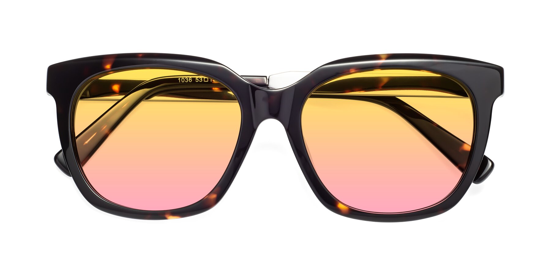 Folded Front of Talent in Tortoise with Yellow / Pink Gradient Lenses