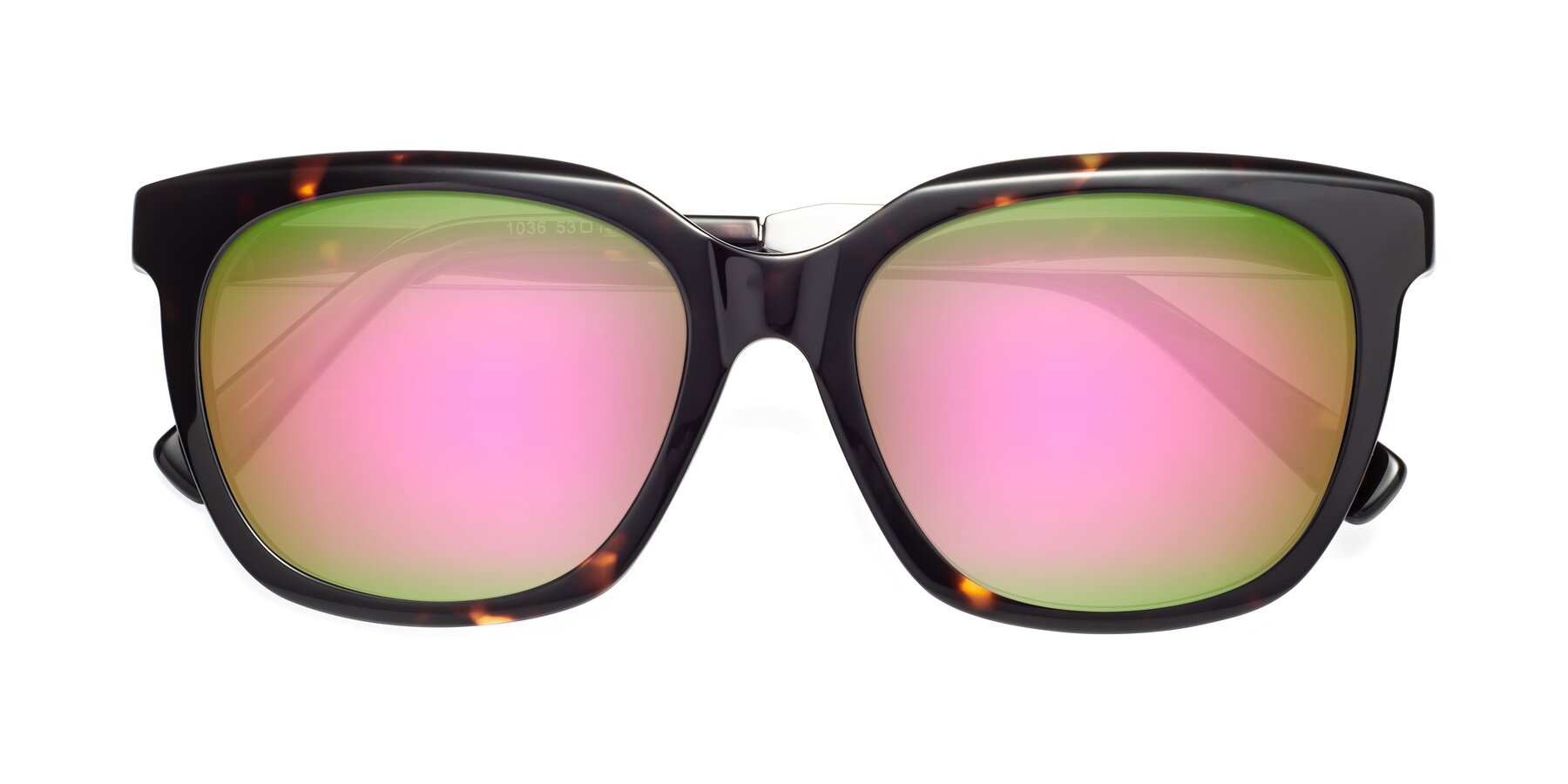 Folded Front of Talent in Tortoise with Pink Mirrored Lenses