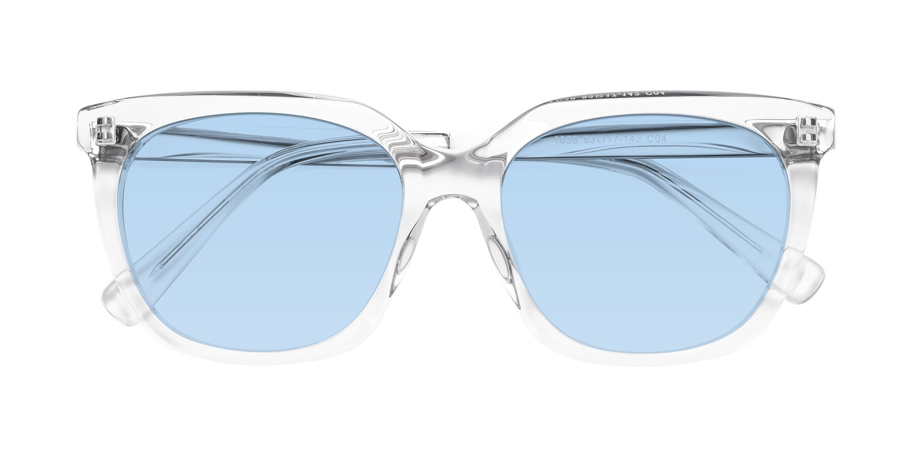 Folded Front of Talent in Clear with Light Blue Tinted Lenses