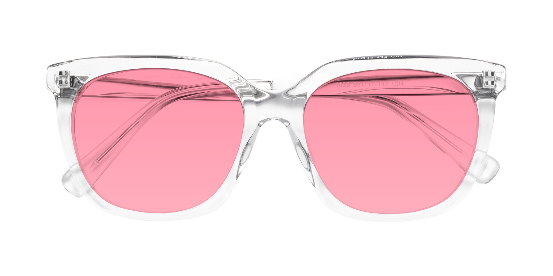 Folded Front of Talent in Clear with Pink Tinted Lenses