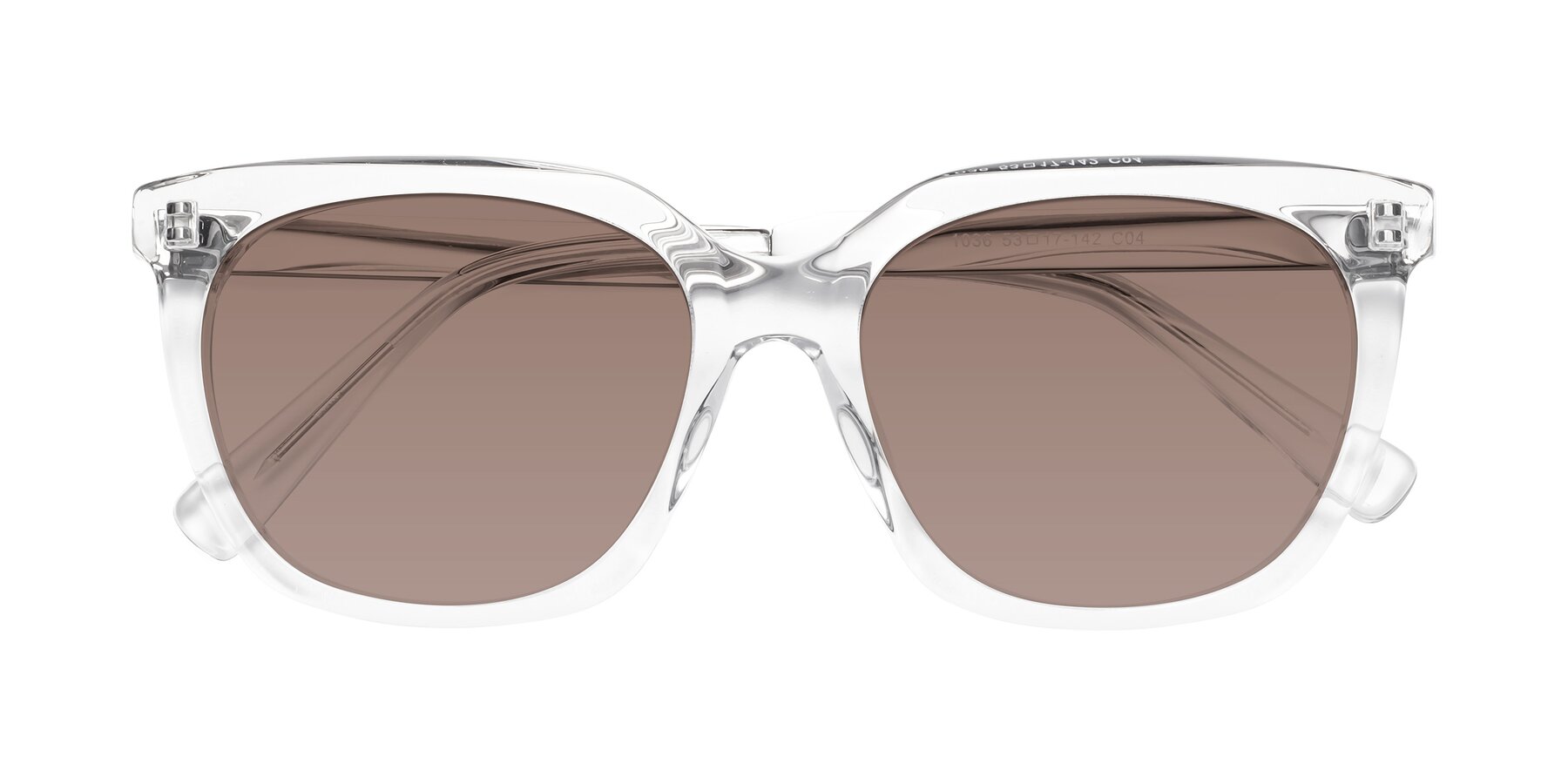 Folded Front of Talent in Clear with Medium Brown Tinted Lenses