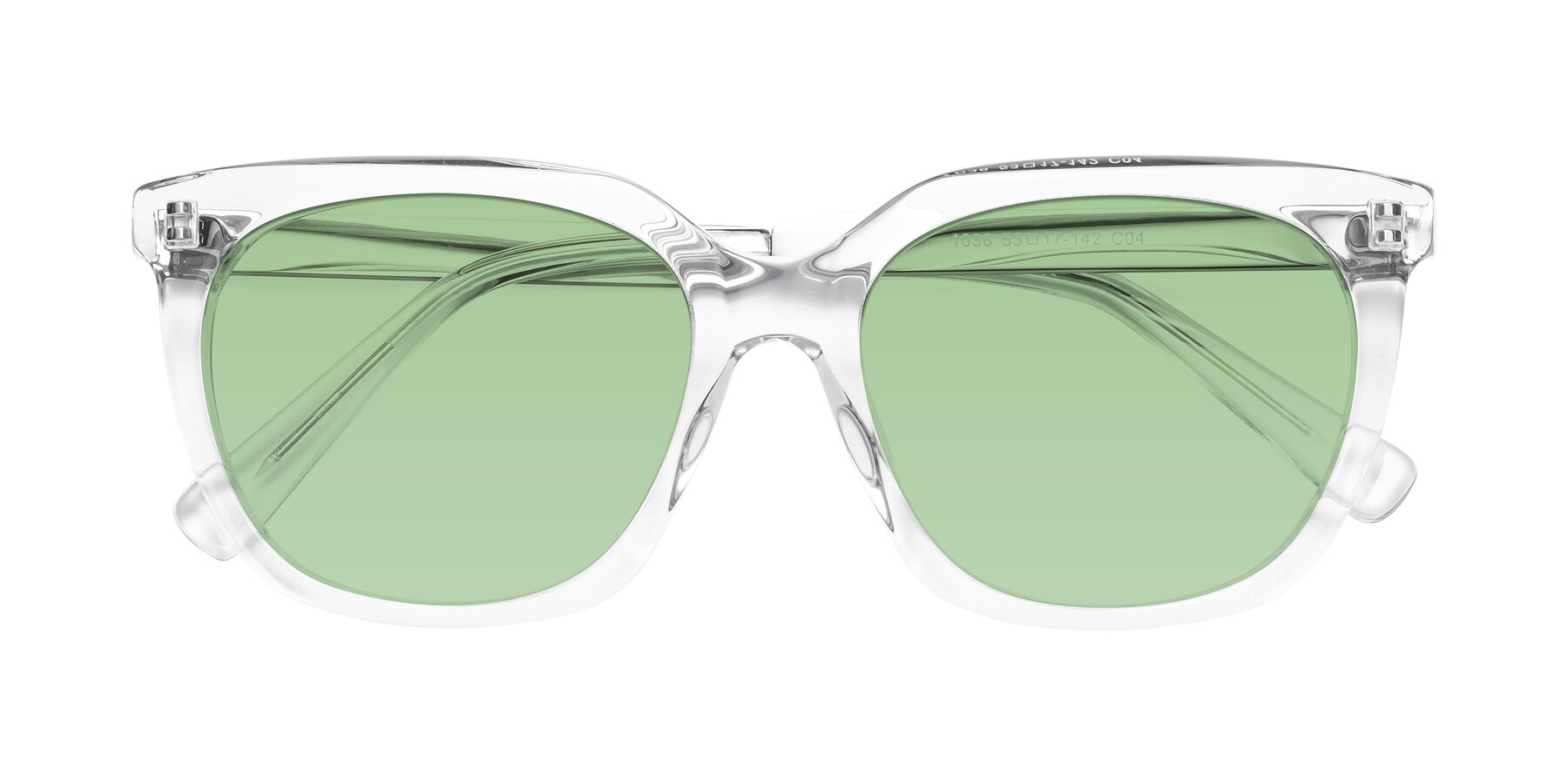 Folded Front of Talent in Clear with Medium Green Tinted Lenses