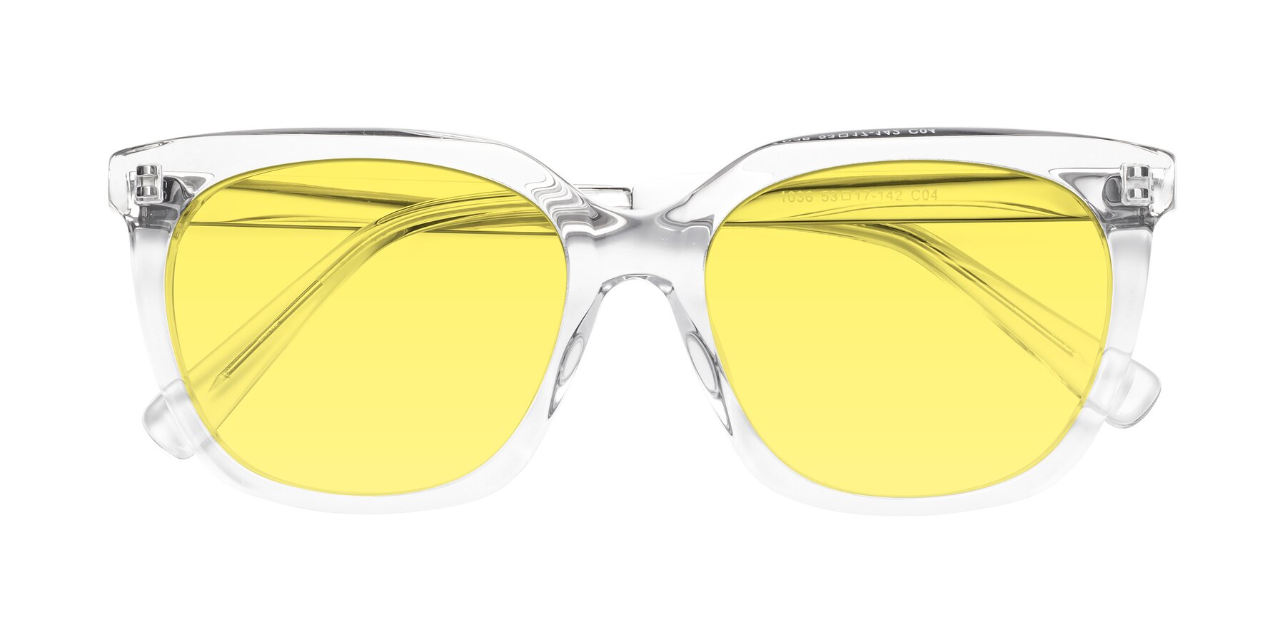 Folded Front of Talent in Clear with Medium Yellow Tinted Lenses