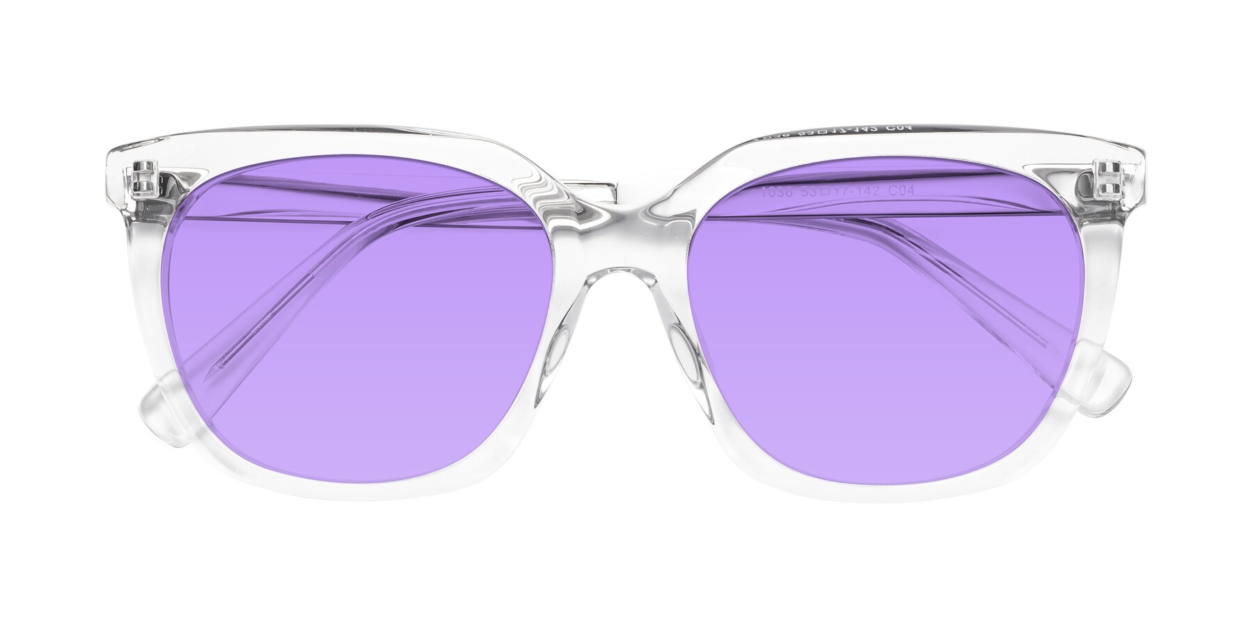 Folded Front of Talent in Clear with Medium Purple Tinted Lenses