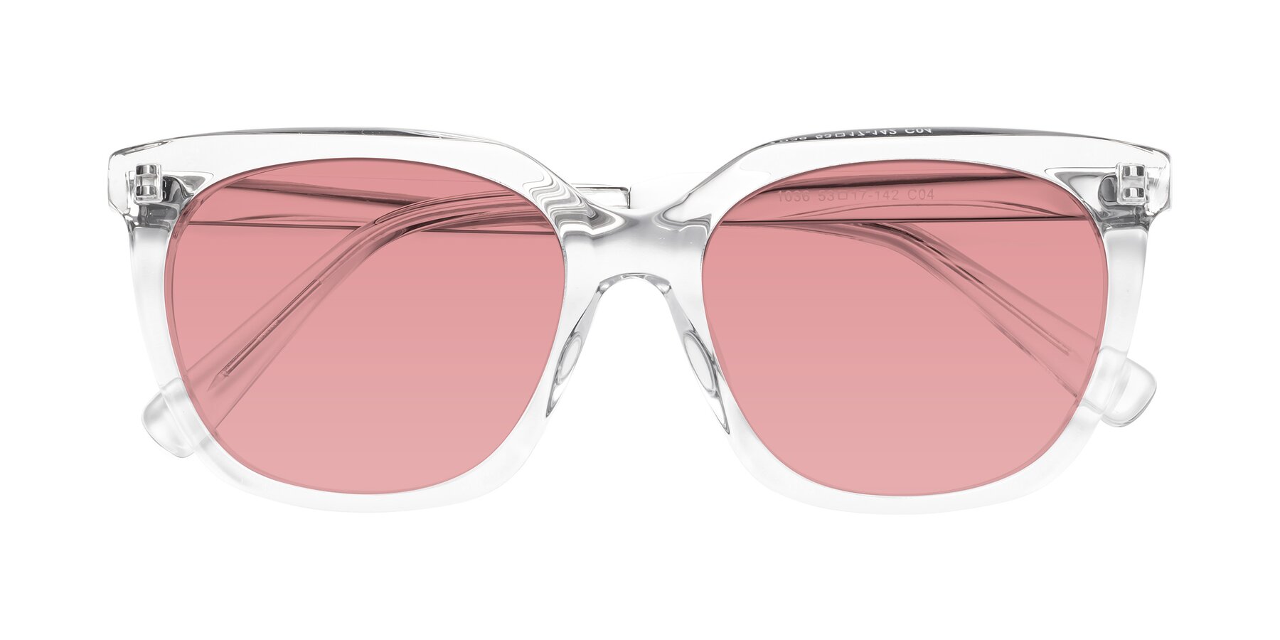 Folded Front of Talent in Clear with Medium Garnet Tinted Lenses