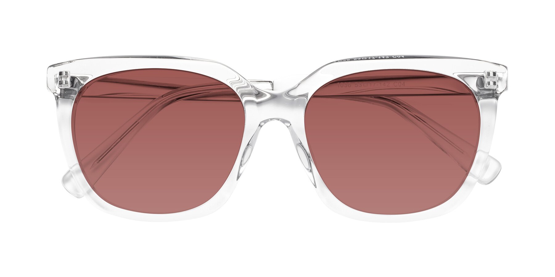 Folded Front of Talent in Clear with Garnet Tinted Lenses