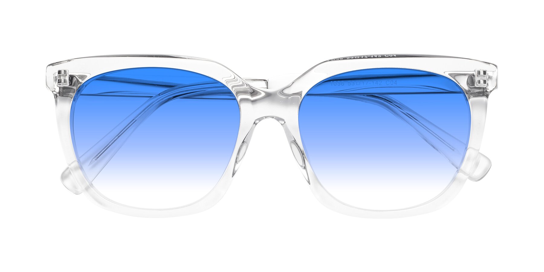 Folded Front of Talent in Clear with Blue Gradient Lenses
